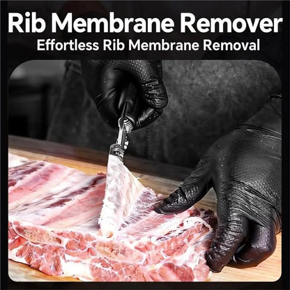 Rib Membrane Remover Tool with Cleaning Brush, 304 Stainless Steel BBQ Prep Tool