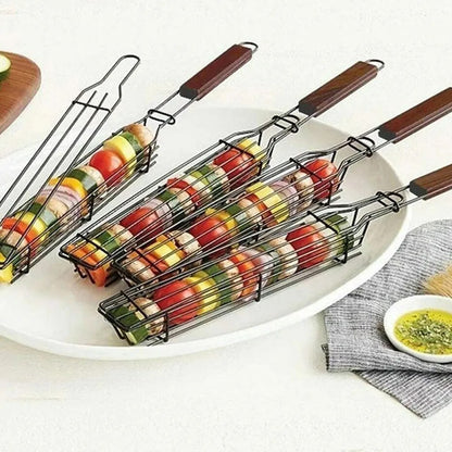 BBQ Grill Basket Skewer 49cm Metal Non-Stick Barbecue Tool