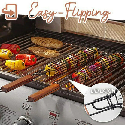 BBQ Grill Basket Skewer 49cm Metal Non-Stick Barbecue Tool