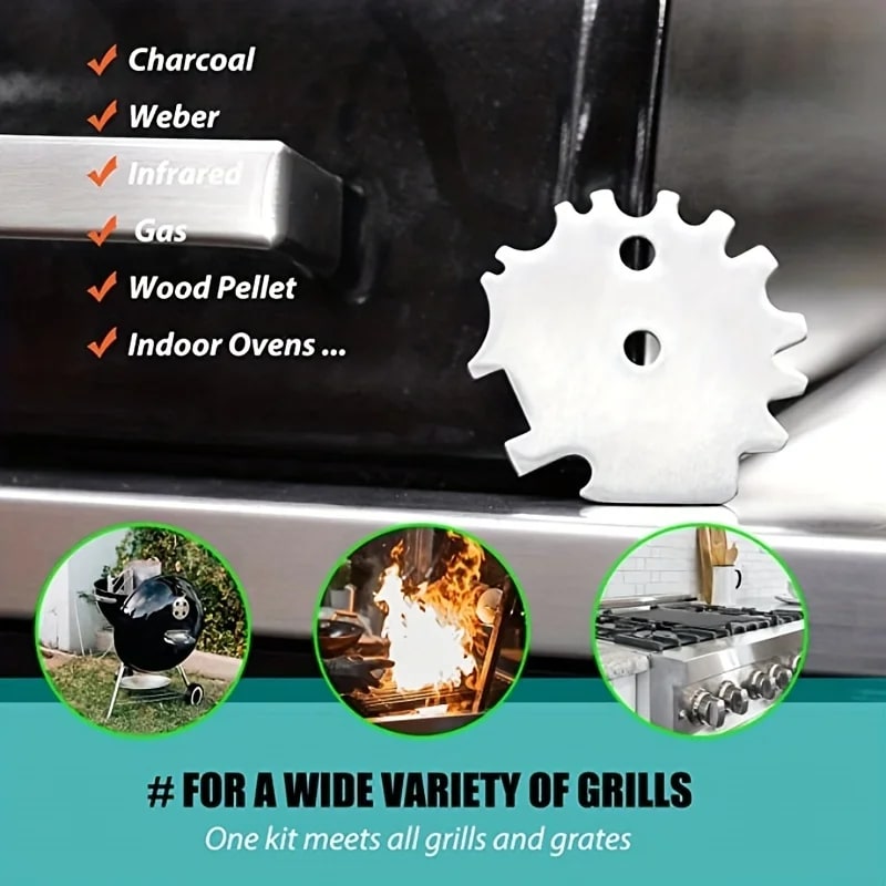 Stainless Steel BBQ Grill Grate Cleaning Scraper, Portable Multi-Notch Tool