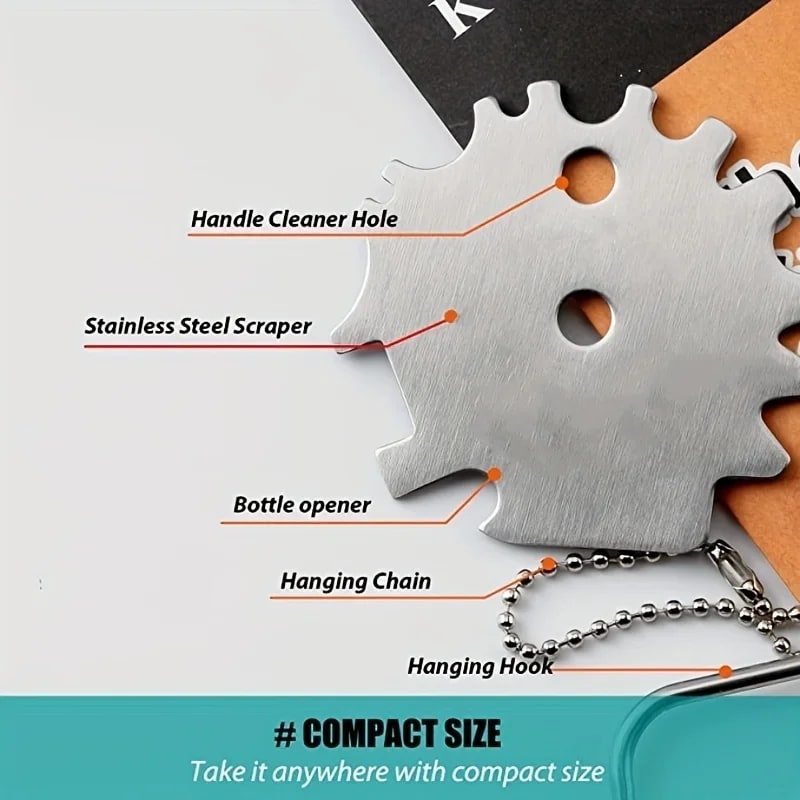 Stainless Steel BBQ Grill Grate Cleaning Scraper, Portable Multi-Notch Tool