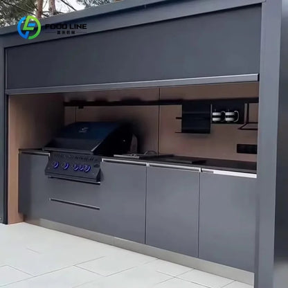 Stainless Steel Outdoor Kitchen BBQ Grill with Shed, 96 x 46cm, LPG/Natural Gas