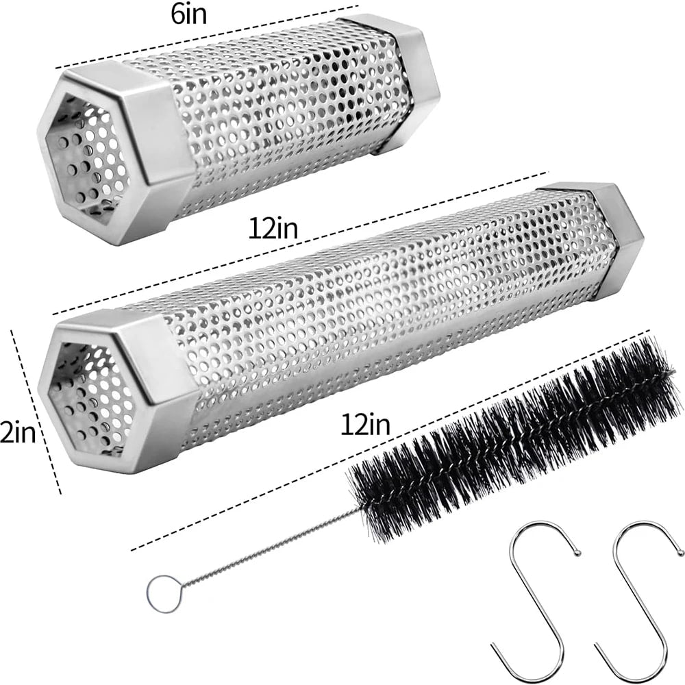 Pellet Smoker Tube Set with Brush and Hooks, 6in or 12in