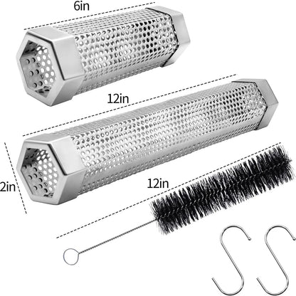 Pellet Smoker Tube Set with Brush and Hooks, 6in or 12in