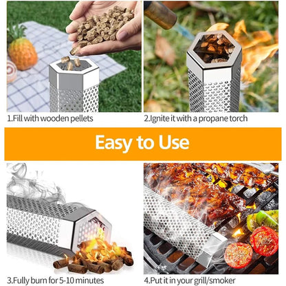 Pellet Smoker Tube Set with Brush and Hooks, 6in or 12in