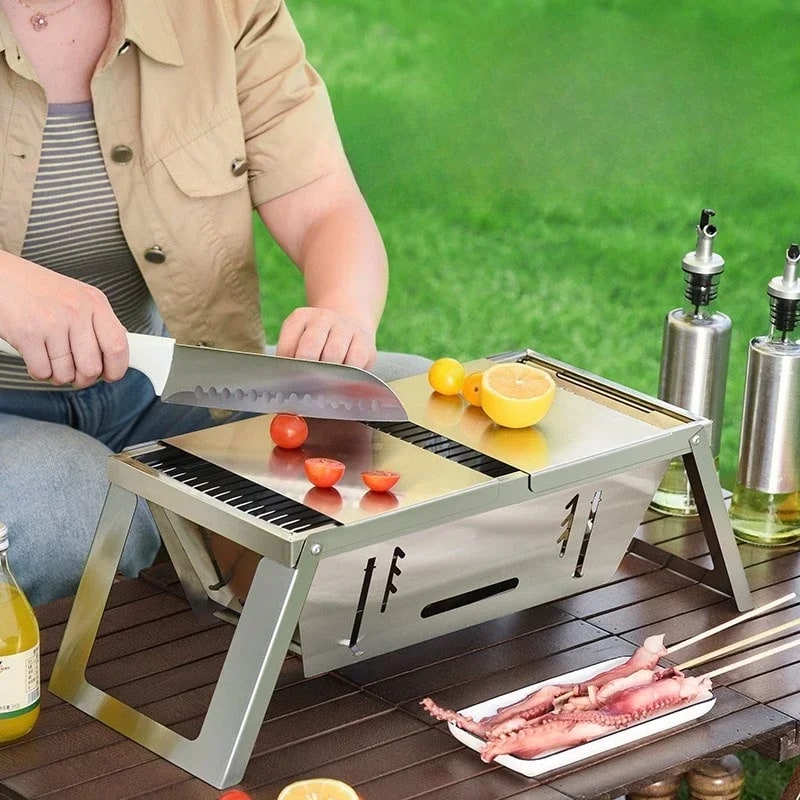 Portable Stainless Steel Charcoal BBQ Grill, Folding, Simple, Standard or Cason