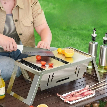 Portable Stainless Steel Charcoal BBQ Grill, Folding, Simple, Standard or Cason