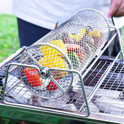 Rolling BBQ Grill Basket with Stand, Stainless Steel Mesh Cage, 32 x 16 x 13cm