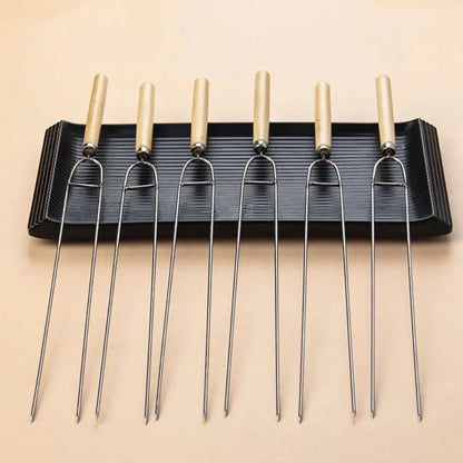 U-Shaped Metal BBQ Skewers with Wooden Handles, 5 Piece Set