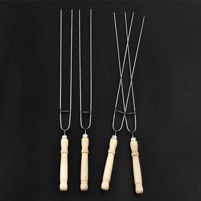 U-Shaped Metal BBQ Skewers with Wooden Handles, 5 Piece Set