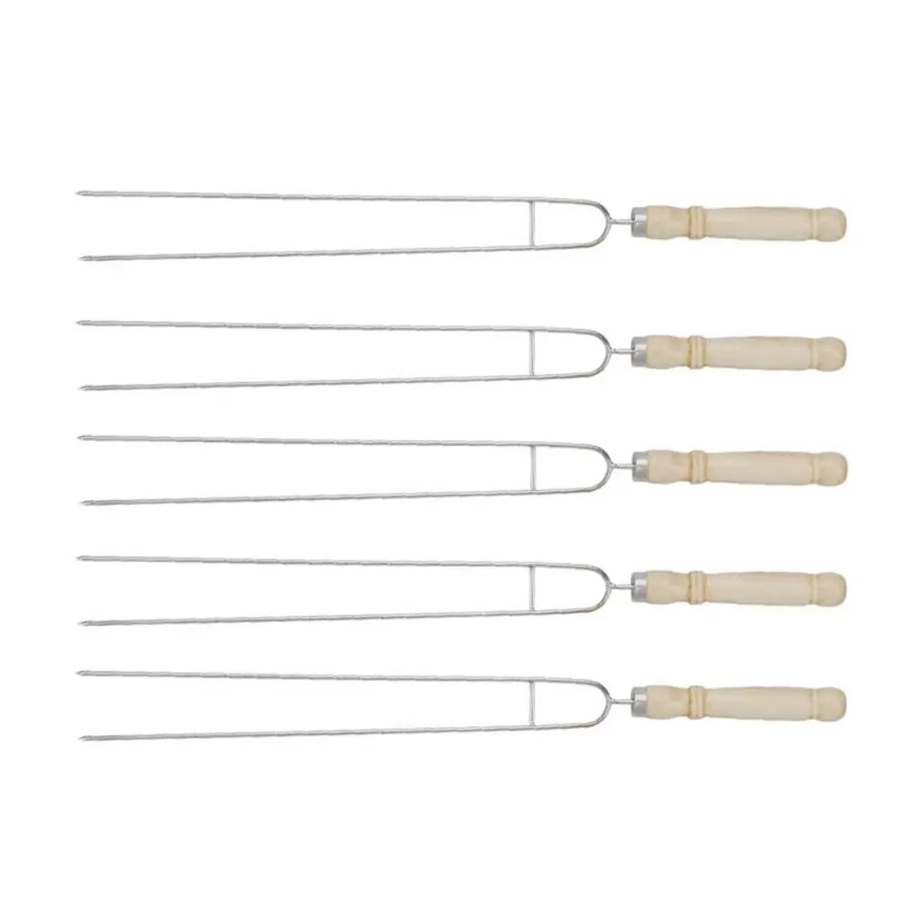 U-Shaped Metal BBQ Skewers with Wooden Handles, 5 Piece Set
