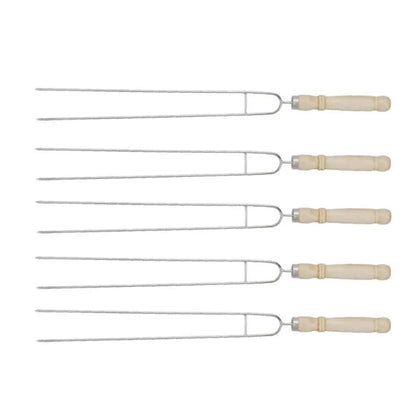 U-Shaped Metal BBQ Skewers with Wooden Handles, 5 Piece Set