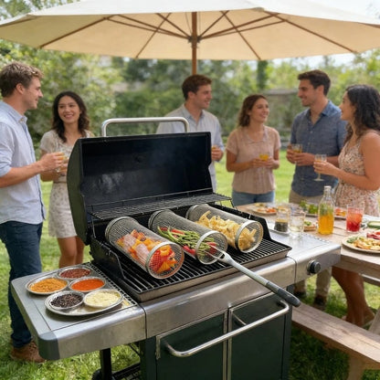 Stainless Steel BBQ Grill Cage, Round Mesh Basket, 20cm or 30cm