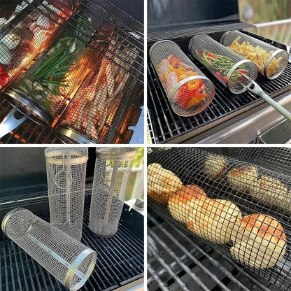 Stainless Steel BBQ Grill Cage, Round Mesh Basket, 20cm or 30cm