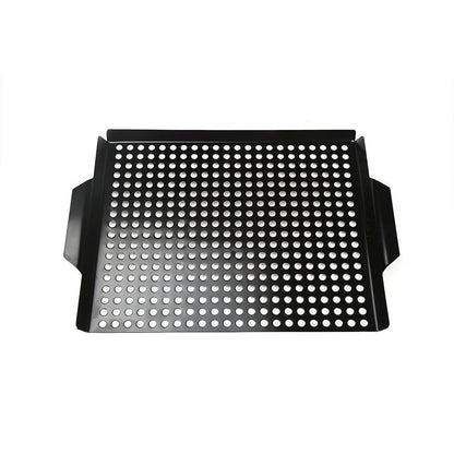 Perforated Iron Barbecue Grill Pan with Raised Sides, Black, Styles A and B