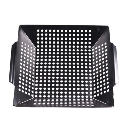 Perforated Iron Barbecue Grill Pan with Raised Sides, Black, Styles A and B