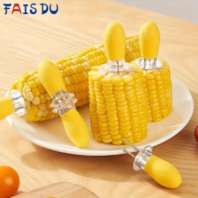 Corn Holders, 2-Piece Rubber-Handled Stainless Steel Corn Cob Forks