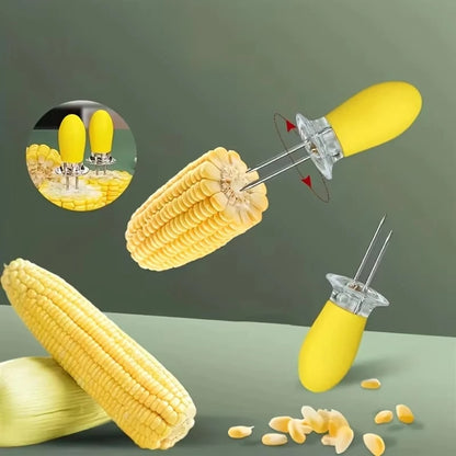 Corn Holders, 2-Piece Rubber-Handled Stainless Steel Corn Cob Forks
