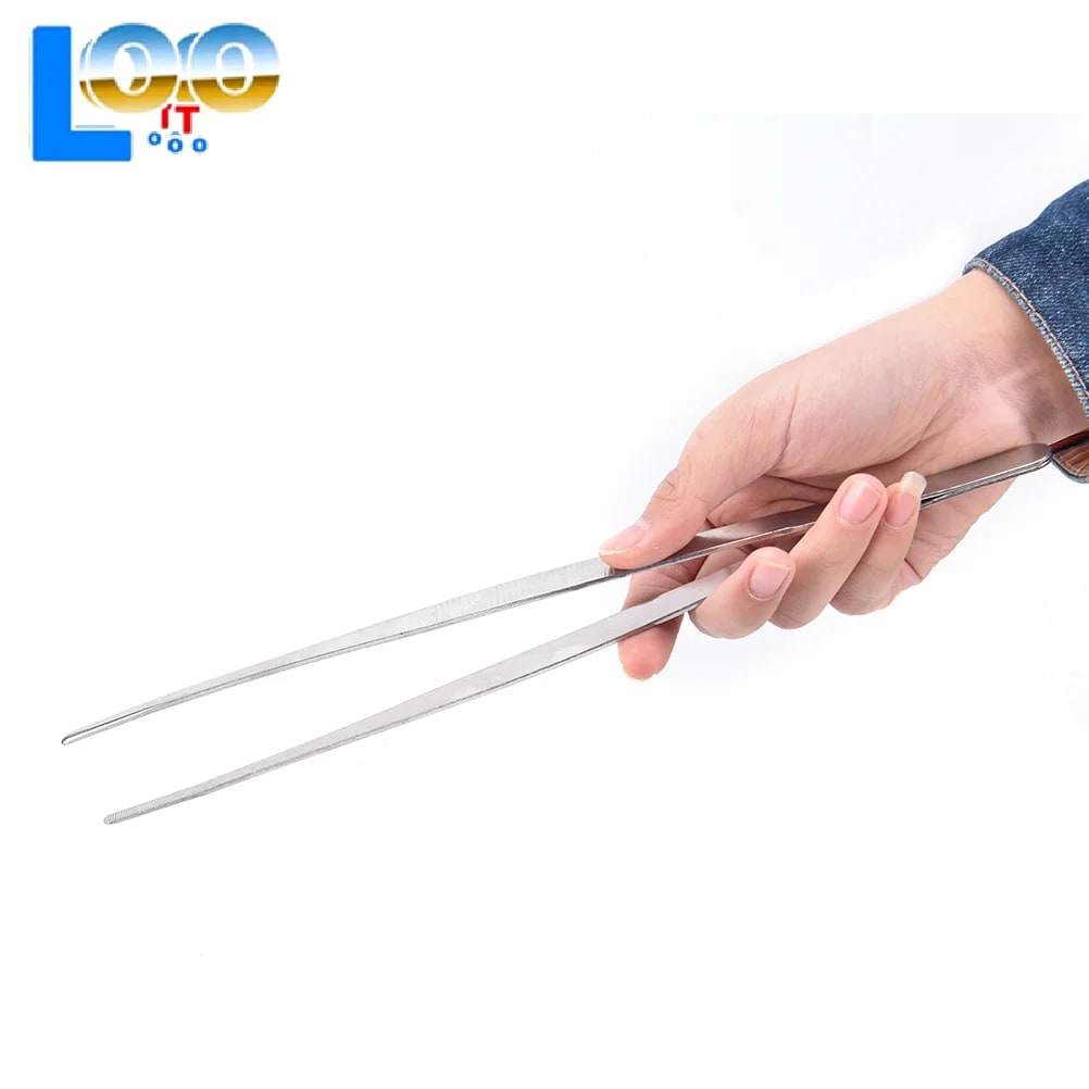 Stainless Steel BBQ Food Tongs, Long Tweezers, 25cm or 30cm, Silver