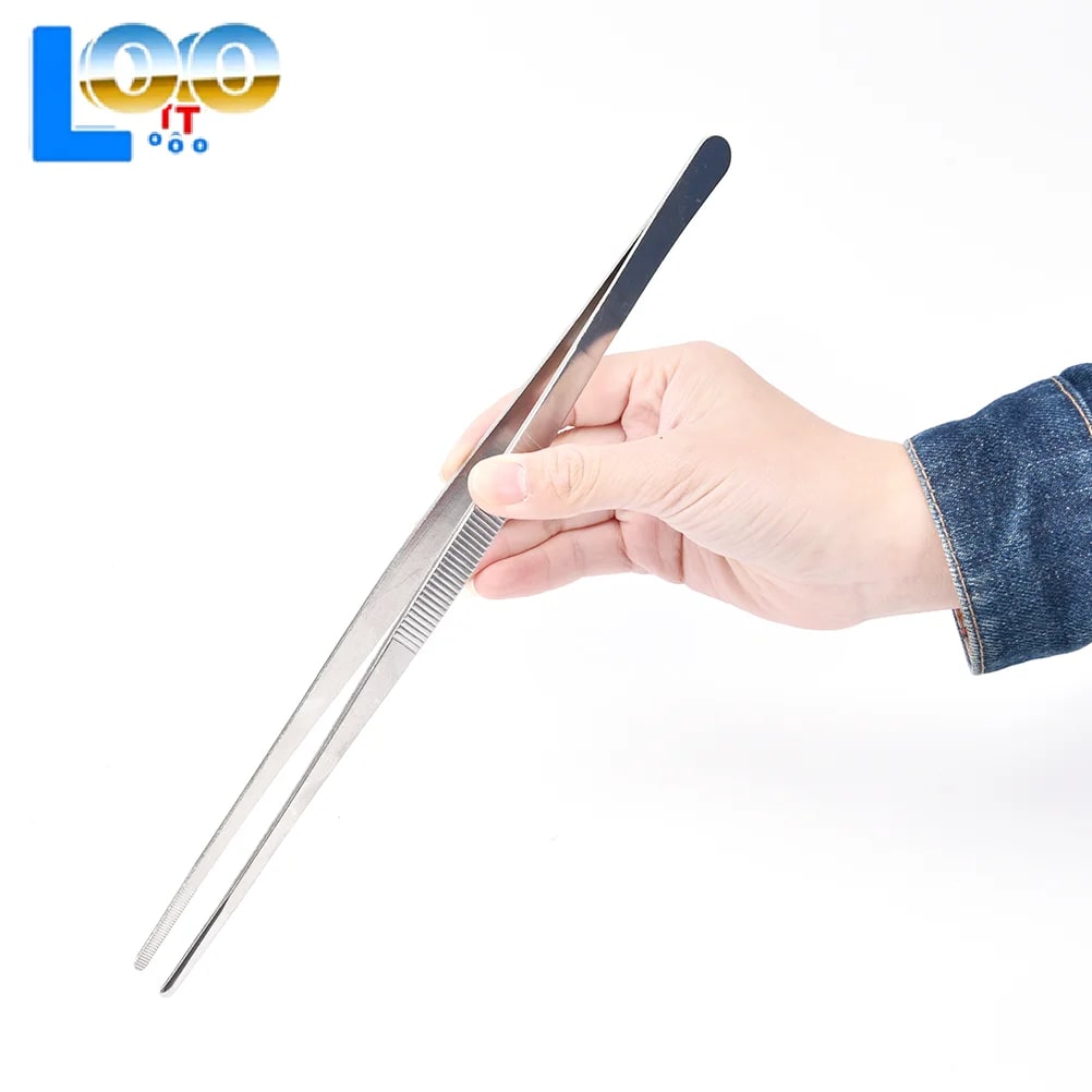 Stainless Steel BBQ Food Tongs, Long Tweezers, 25cm or 30cm, Silver