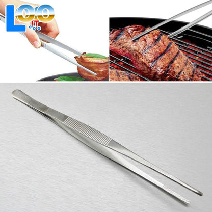 Stainless Steel BBQ Food Tongs, Long Tweezers, 25cm or 30cm, Silver