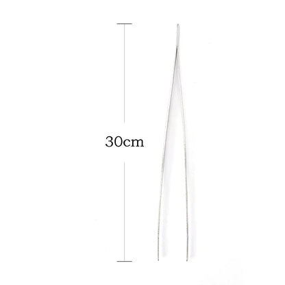 Stainless Steel BBQ Food Tongs, Long Tweezers, 25cm or 30cm, Silver