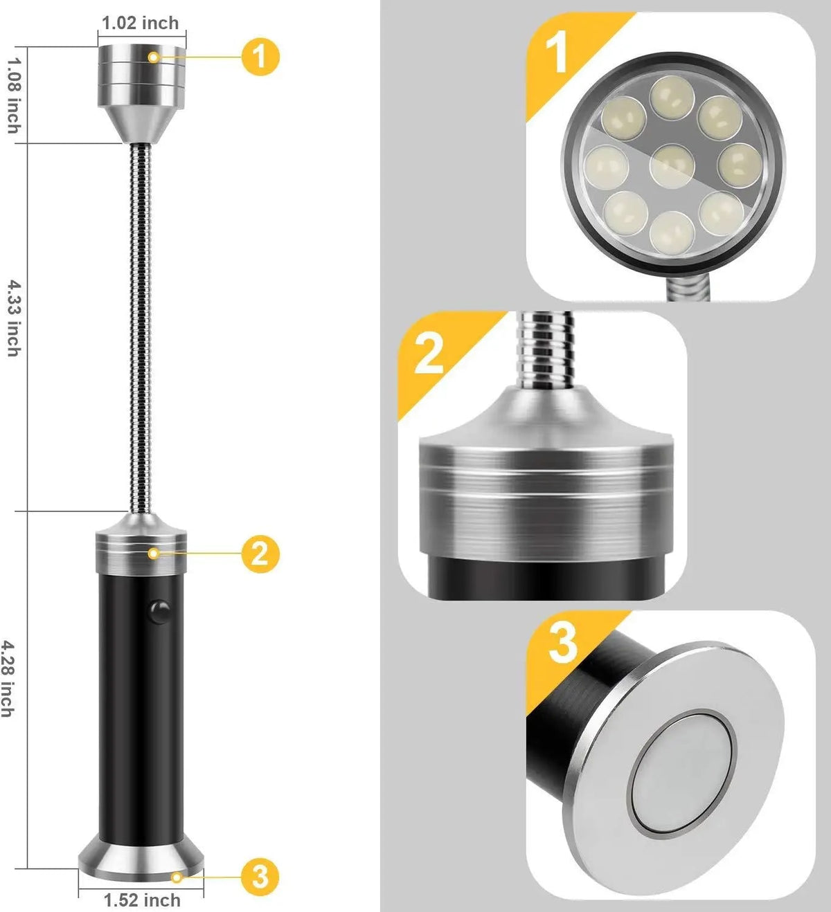 2-Pack LED BBQ Grill Lights with Magnetic Bases and Flexible Goosenecks