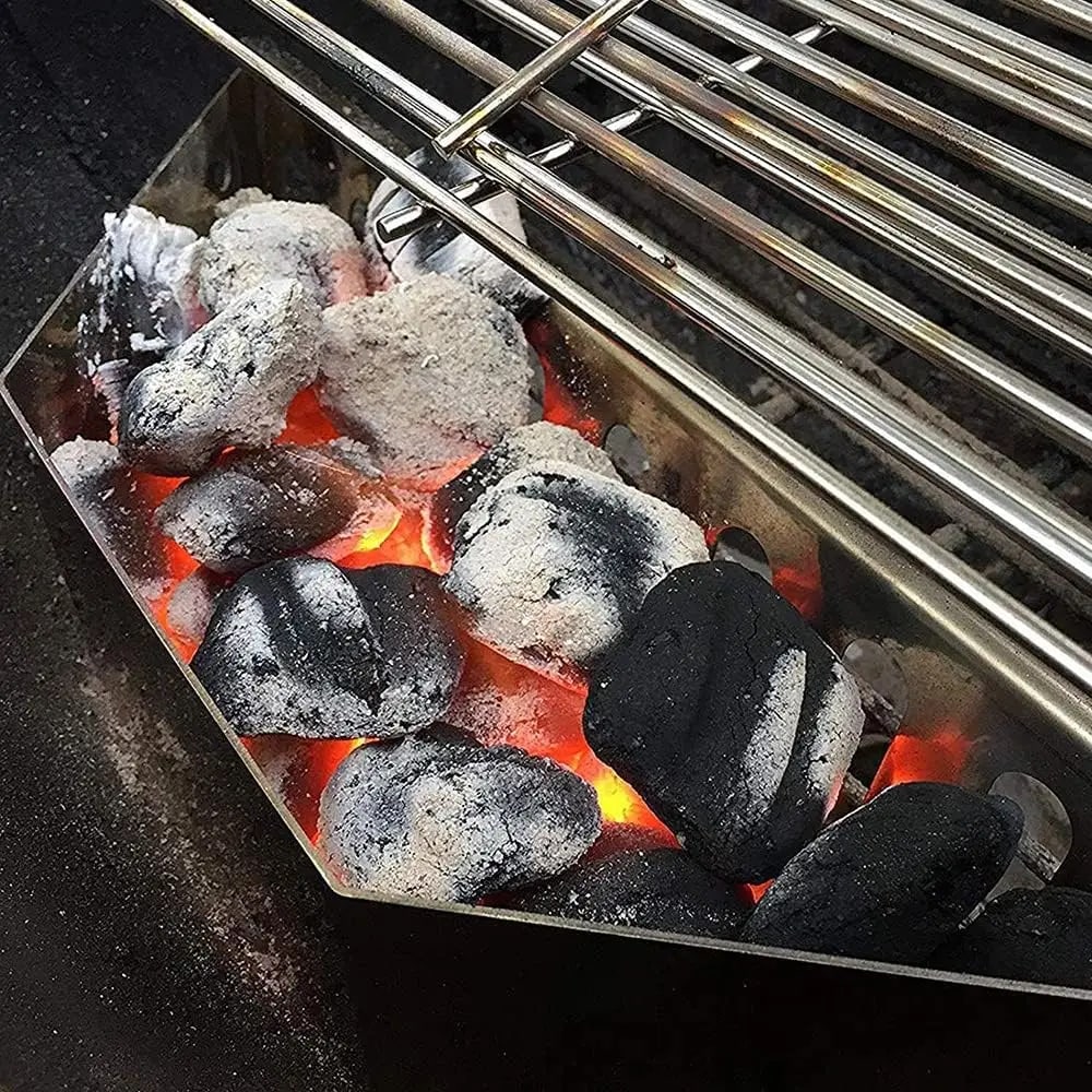 WOOJACK Stainless Steel Charcoal Basket, 38.5 x 11 x 7.5 cm BBQ Fuel Holder