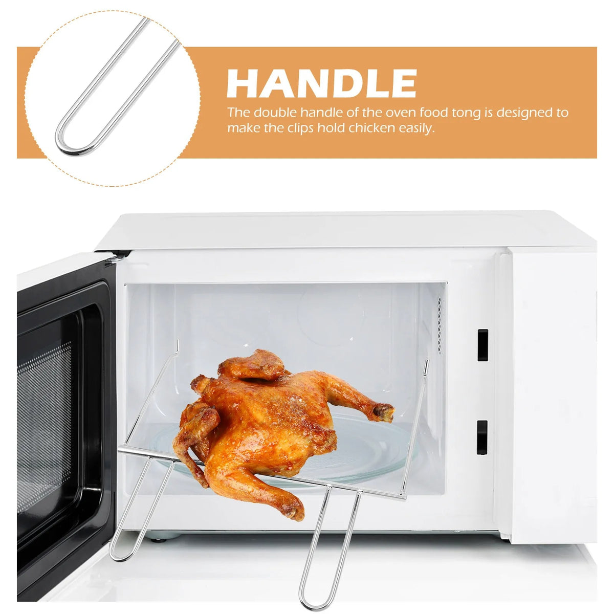 Oven Chicken Holder with Double Handles, Silver, 33 x 27.5cm