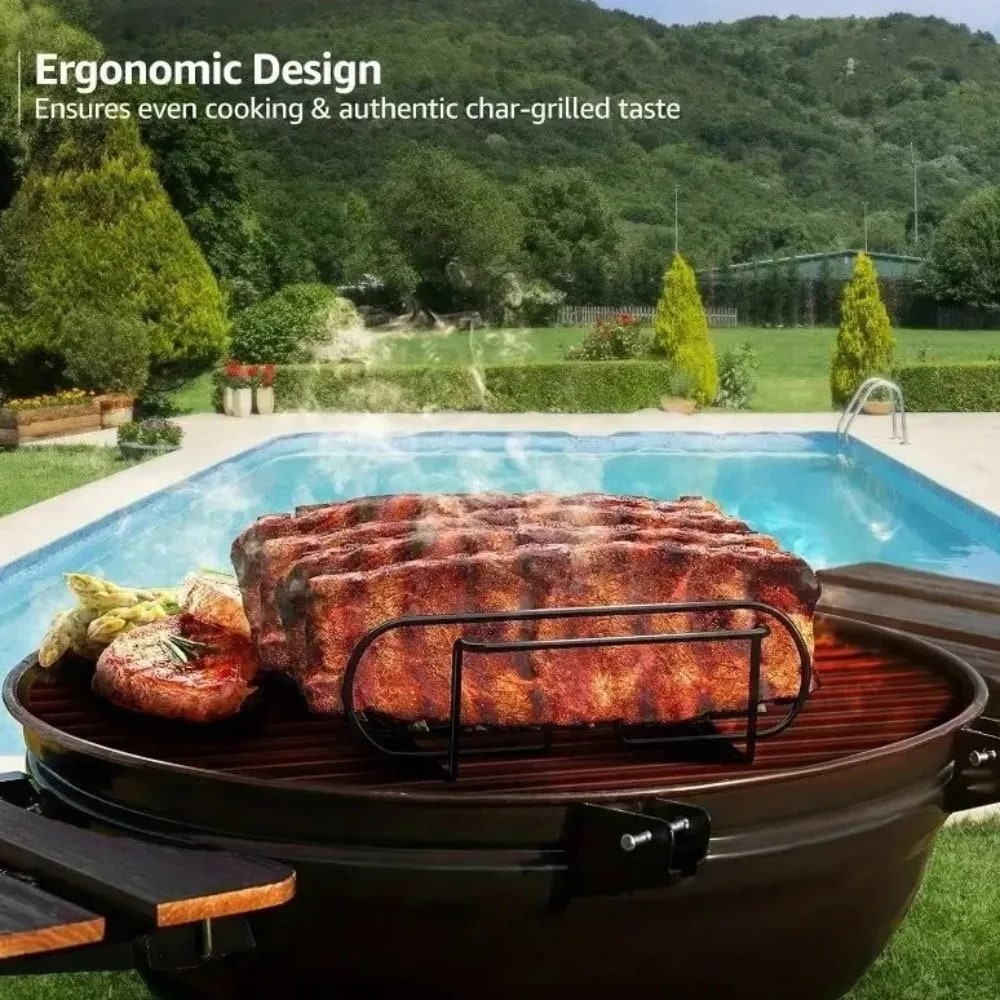 Extra-Long BBQ Rib Rack, Non-Stick, 31.3cm, Carbon Steel or Electroplated