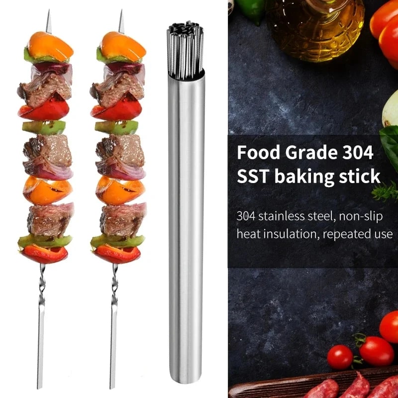 Stainless Steel BBQ Skewers, 350mm Flat Barbecue Sticks, 10/15/20 Pack