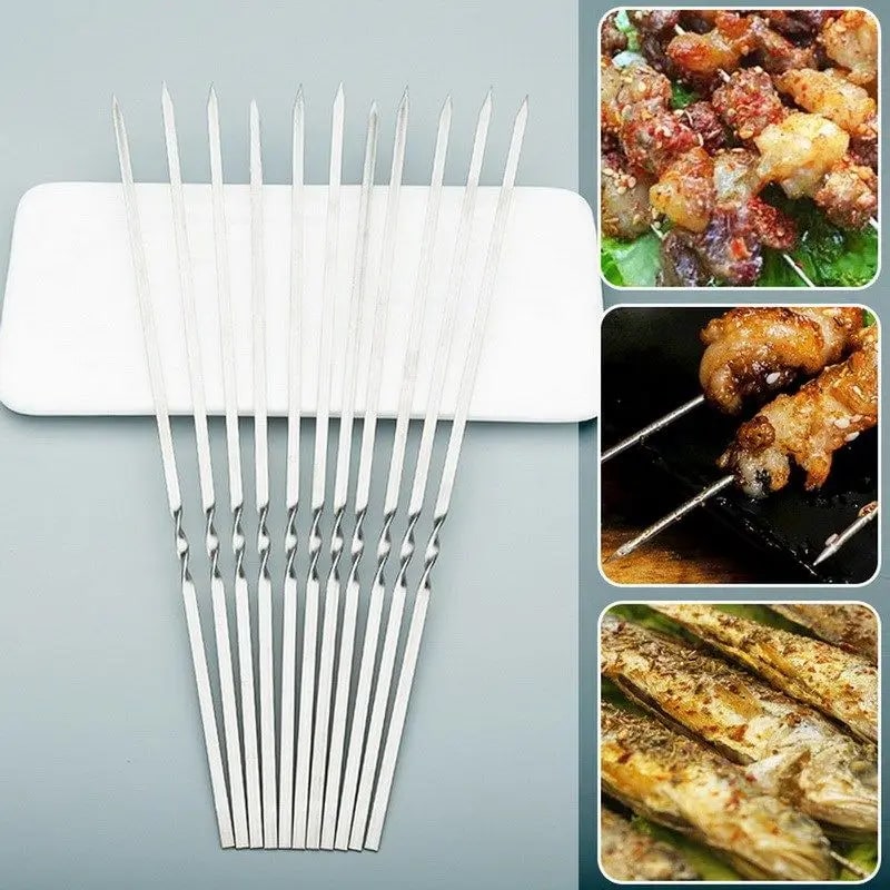 Stainless Steel BBQ Skewers, 350mm Flat Barbecue Sticks, 10/15/20 Pack