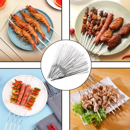 Stainless Steel BBQ Skewers, 350mm Flat Barbecue Sticks, 10/15/20 Pack