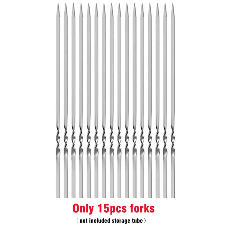 Stainless Steel BBQ Skewers, 350mm Flat Barbecue Sticks, 10/15/20 Pack