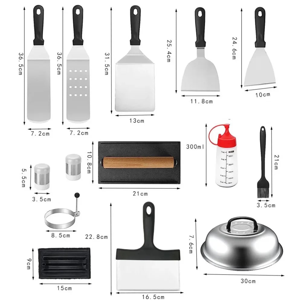 17-Piece Stainless Steel BBQ Tool Set with Carry Bag, Spatulas and Press