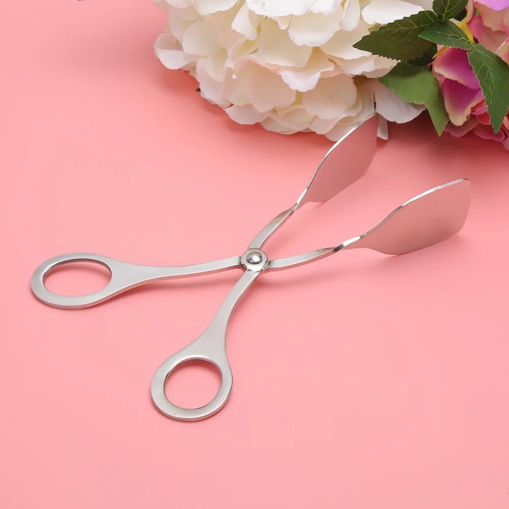 Metal Serving Tongs with Scissor Handles, 18.5cm BBQ Food Tongs