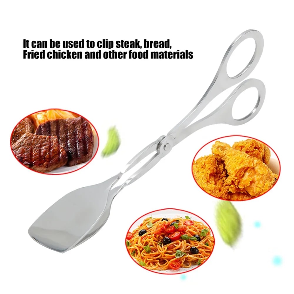 Metal Serving Tongs with Scissor Handles, 18.5cm BBQ Food Tongs