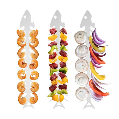 Stainless Steel Fish Bone BBQ Skewer Rack 30 x 6cm for Meat and Vegetables