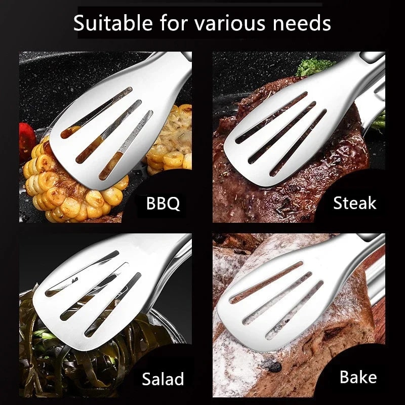 Stainless Steel BBQ Tongs with Slotted Heads, 9, 12 or 14 Inch