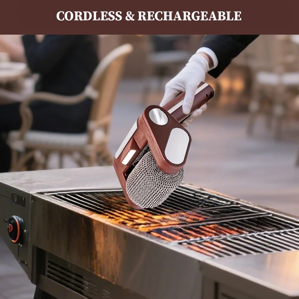 Rechargeable Bristle-Free Electric Grill Cleaner Brush with LED Light, 304 Stainless Steel Roller