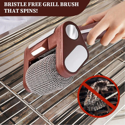 Rechargeable Bristle-Free Electric Grill Cleaner Brush with LED Light, 304 Stainless Steel Roller