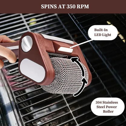 Rechargeable Bristle-Free Electric Grill Cleaner Brush with LED Light, 304 Stainless Steel Roller
