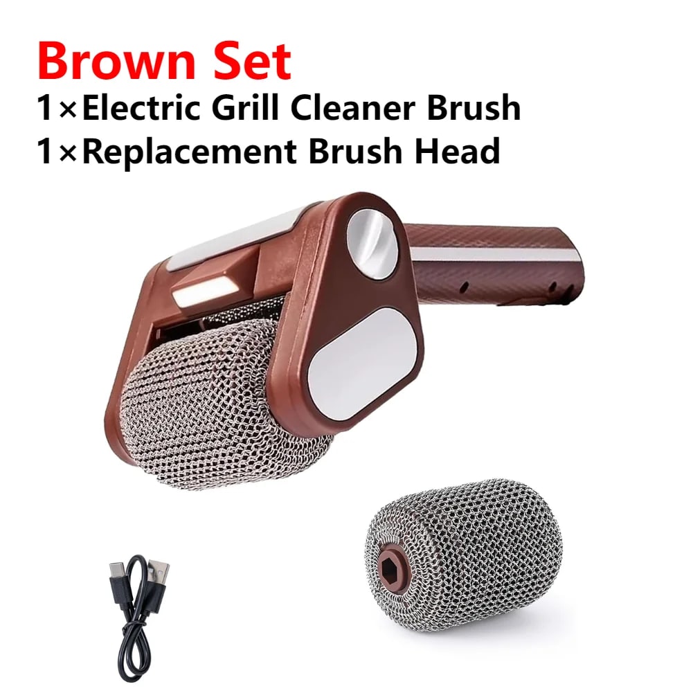 Rechargeable Bristle-Free Electric Grill Cleaner Brush with LED Light, 304 Stainless Steel Roller