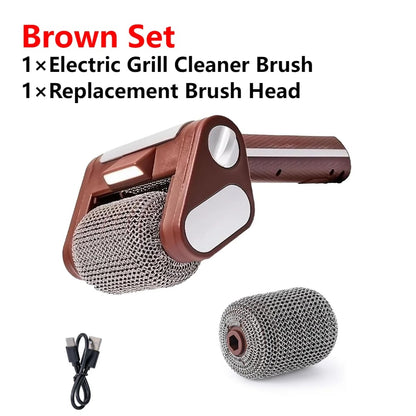 Rechargeable Bristle-Free Electric Grill Cleaner Brush with LED Light, 304 Stainless Steel Roller