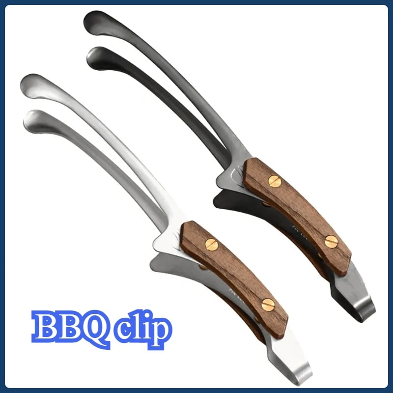 304 Stainless Steel BBQ Tongs with Wood Grip, 25.5cm, Black or Silver