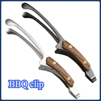 304 Stainless Steel BBQ Tongs with Wood Grip, 25.5cm, Black or Silver