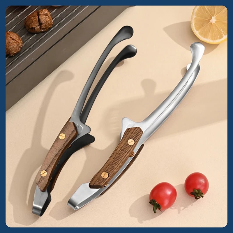 304 Stainless Steel BBQ Tongs with Wood Grip, 25.5cm, Black or Silver