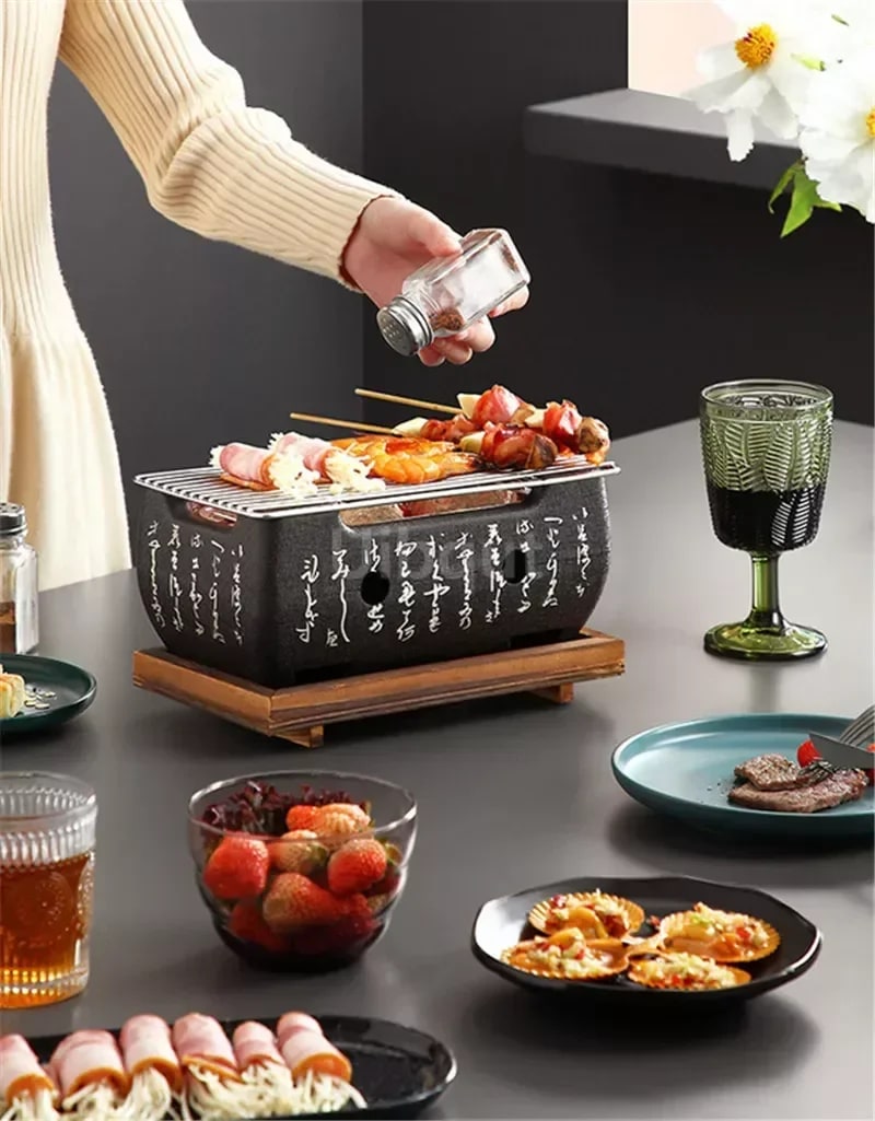 Portable Japanese/Korean Charcoal BBQ Grill, Aluminium Alloy, Uibqut B78134