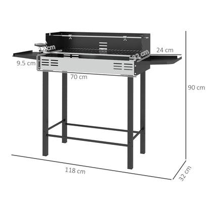 Outsunny Charcoal Spit Roasting BBQ Grill with Rotisserie, 3-Level Grate & Foldable Side Shelves
