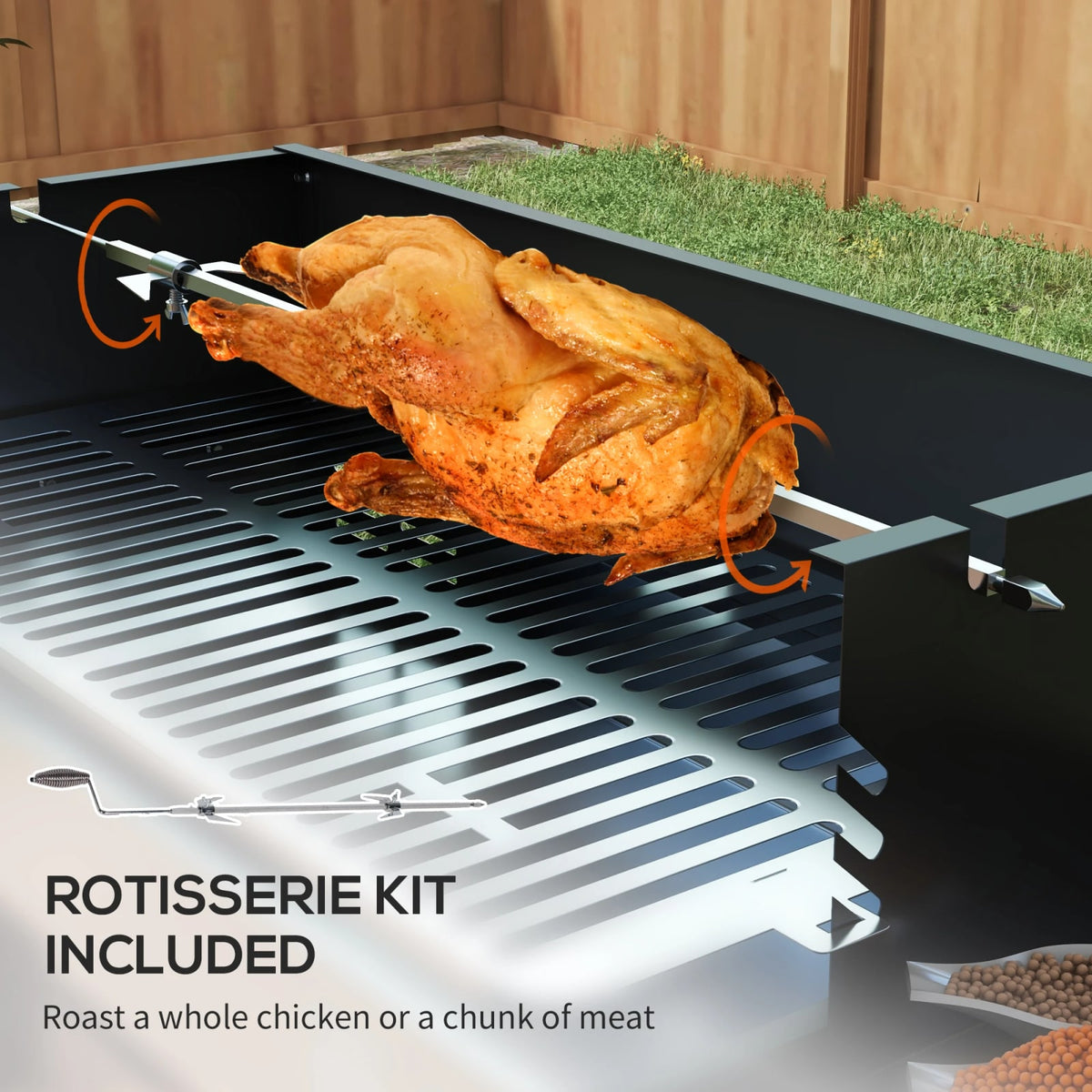 Outsunny Charcoal Spit Roasting BBQ Grill with Rotisserie, 3-Level Grate & Foldable Side Shelves